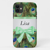 Gepersonaliseerde Peacock Pattern Green Bow Case-Mate iPhone Case (Achterkant)