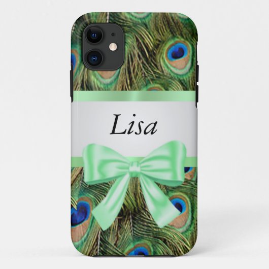 Gepersonaliseerde Peacock Pattern Green Bow Case-Mate iPhone Case (Achterkant)