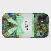 Gepersonaliseerde Peacock Pattern Green Bow Case-Mate iPhone Case (Achterkant (horizontaal))