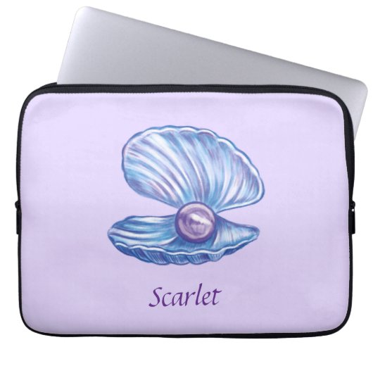 Gepersonaliseerde Pearl Seashell Paarse Elektronic Laptop Sleeve (Voorkant)