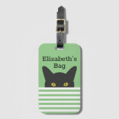 Gepersonaliseerde Peking Black Cat Groene Streep Bagagelabel (Voorkant (verticaal))