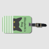 Gepersonaliseerde Peking Black Cat Groene Streep Bagagelabel (Voorkant (horizontaal))