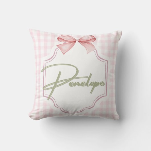 Gepersonaliseerde Penelope Baby Girl Nursery Gingh Kussen (Voorkant)