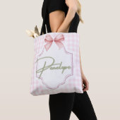 Gepersonaliseerde Penelope Baby Girl Nursery Gingh Tote Bag (Dichtbij)