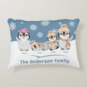 Gepersonaliseerde Penguin Familie Vakantie Accent Kussen