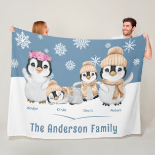 Gepersonaliseerde Penguin Familie Vakantie Fleece Deken