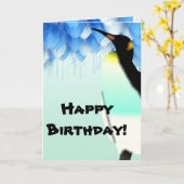 Gepersonaliseerde Penguin Happy Birthday Wenskaart Kaart (Gele Bloem)