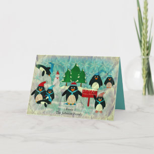 Gepersonaliseerde Penguin Kerstgroet Feestdagen Kaart