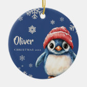 Gepersonaliseerde Penguin Kerstversiering Sneeuwvl Keramisch Ornament (Voorkant)