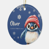 Gepersonaliseerde Penguin Kerstversiering Sneeuwvl Keramisch Ornament (Links)