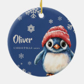 Gepersonaliseerde Penguin Kerstversiering Sneeuwvl Keramisch Ornament (Achterkant)