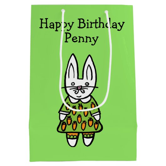 Gepersonaliseerde Penny het Konijn Gelukkige Verja Medium Cadeauzakje (Achterkant)