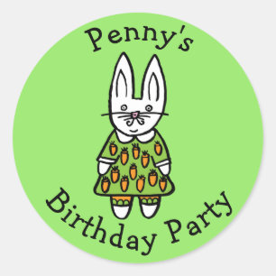 Gepersonaliseerde Penny the Rabbit Verjaardagsfees Ronde Sticker