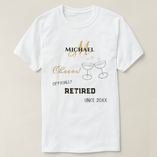 Gepersonaliseerde pensioen champagne gejuich t-shirt (Design voorkant)