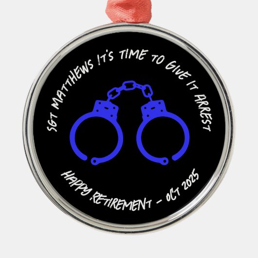 Gepersonaliseerde Pensioen Politie Handboeien Metalen Ornament (Voorkant)