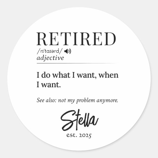 Gepersonaliseerde pensioengift – Gepensioneerde de Ronde Sticker (Voorkant)
