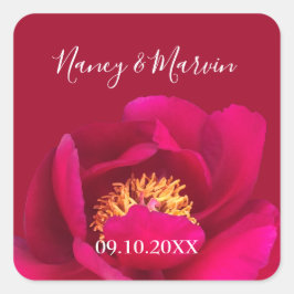 Gepersonaliseerde Peony Roos Ruby Red 40ste Jubile Vierkante Sticker