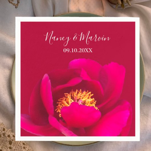 Gepersonaliseerde Peony Roos Ruby Red Jubileum Par Servet