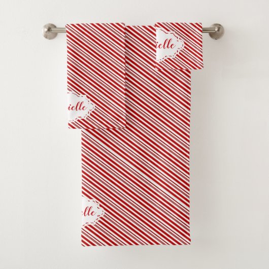 Gepersonaliseerde pepermunt snoep streep bad handdoek (Insitu)