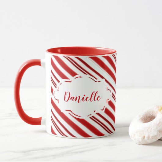 Gepersonaliseerde pepermunt snoep streep mok (Met donut)