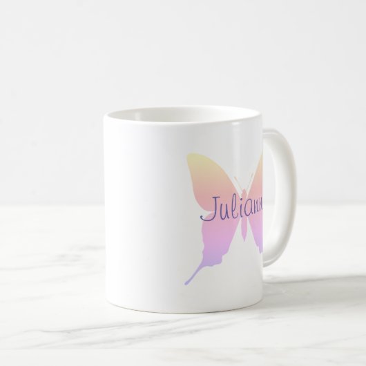Gepersonaliseerde periwinkle pasta regenboogvlinde koffiemok (Voorkant rechts)