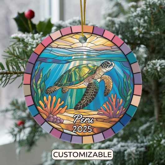 Gepersonaliseerde Peru Ornament, Zee Schildpad Keramisch Ornament
