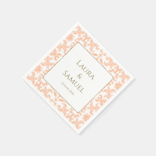 Gepersonaliseerde perzik bruiloft servetten (Hoek)