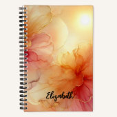 Gepersonaliseerde Perzik en Gouden Bloemen Alcohol Notitieboek (Voorkant)