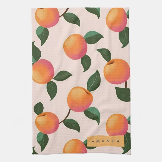 Gepersonaliseerde perzik patroon Schattigee perzik Theedoek (Verticaal)