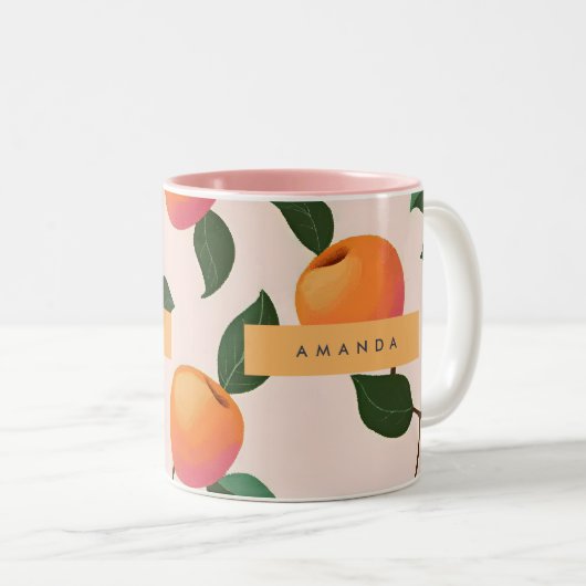 Gepersonaliseerde perzik patroon Schattigee perzik Tweekleurige Koffiemok (Voorkant rechts)