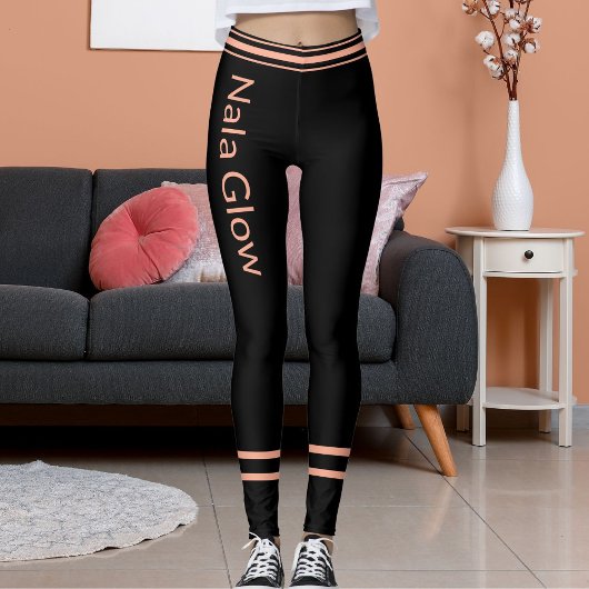 Gepersonaliseerde Perzik Zwart Gestreept Huisdier  Leggings