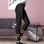 Gepersonaliseerde Perzik Zwart Gestreept Huisdier  Leggings