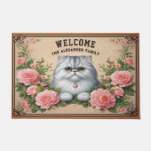 Gepersonaliseerde Perzische Kat Stijlvol Bloemen W Deurmat (Voorkant)