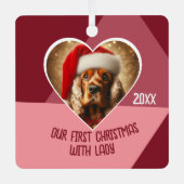 Gepersonaliseerde Pet Adoptie Foto Hond Eerste Ker Metalen Ornament (Voorkant)