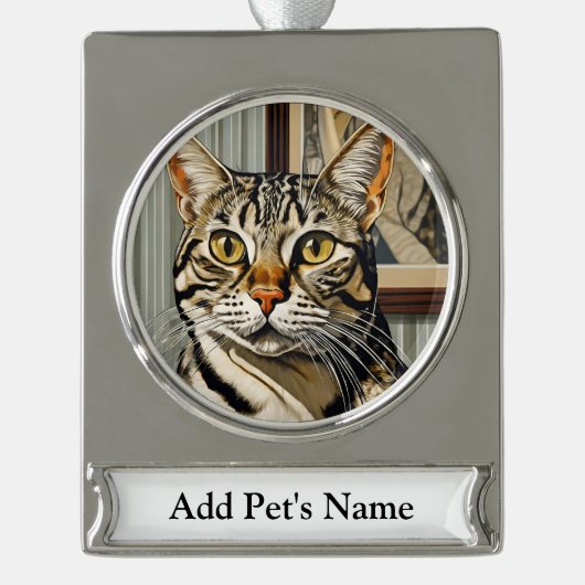 Gepersonaliseerde Pet Banner Ornament Verzilverd Banner Ornament (Voorkant)