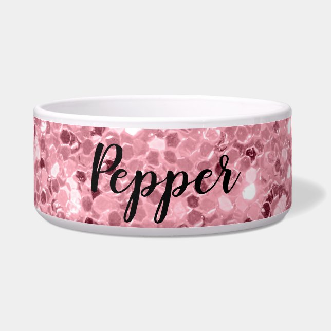 Gepersonaliseerde Pet Bowls Roos Gold Glitter Voerbakje (Voorkant)