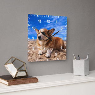 Gepersonaliseerde Pet Cat Dog Fotonaam Vierkante Klok