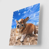 Gepersonaliseerde Pet Cat Dog Fotonaam Vierkante Klok (Hoek)