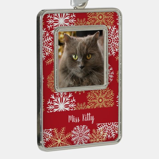 Gepersonaliseerde Pet Cat Dog Red Kerstmis Snowfla Verzilverd Omlijst Ornament (Rechts)