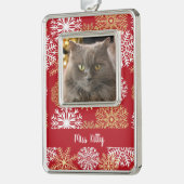 Gepersonaliseerde Pet Cat Dog Red Kerstmis Snowfla Verzilverd Omlijst Ornament (Links)