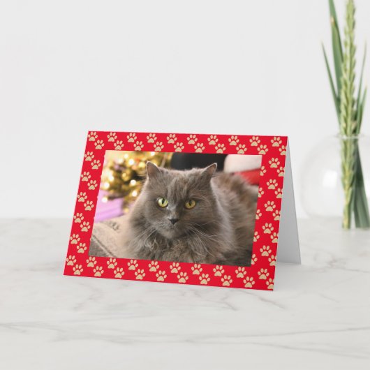 Gepersonaliseerde Pet Cat Meowy Kerst Kaart (Voorkant)