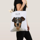 Gepersonaliseerde Pet Dog Foto Naam van uw Afbeeld Tote Bag<br><div class="desc">Draag het geheugen van je harige vriend overal met deze gepersonaliseerde canvas tas! Met de foto en naam van uw hond is dit aangepaste tas de perfecte manier om uw liefde voor uw huisdier te shows. Of het nu gaat om dagelijkse boodschappen of om een speciale herinnering, dit tas combineert...</div>