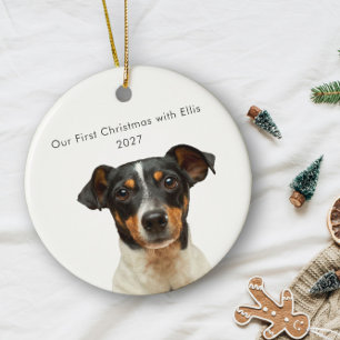 Gepersonaliseerde Pet Dog Fotonaam Eerste Kerstmis Keramisch Ornament