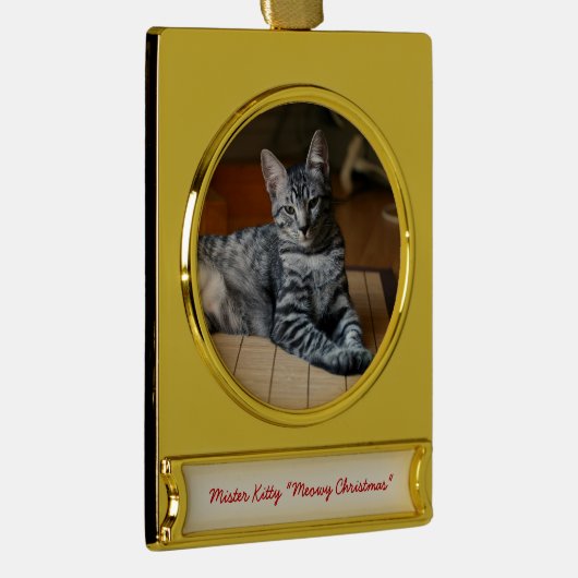 Gepersonaliseerde Pet Foto Kerstversieringen Verguld Banner Ornament (Rechts)