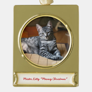 Gepersonaliseerde Pet Foto Kerstversieringen Verguld Banner Ornament