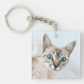 Gepersonaliseerde Pet Foto Kitty Cat Lover Indigo  Sleutelhanger (Voorkant)