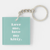 Gepersonaliseerde Pet Foto Kitty Cat Lover Mint Gr Sleutelhanger (Achterkant)