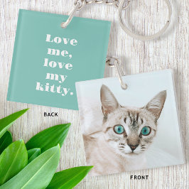 Gepersonaliseerde Pet Foto Kitty Cat Lover Mint Gr Sleutelhanger