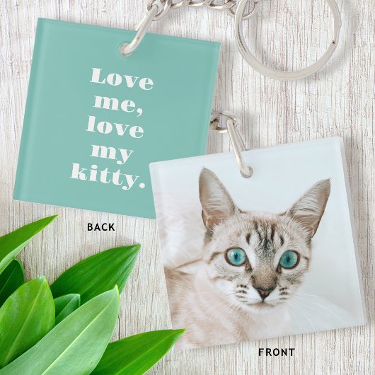 Gepersonaliseerde Pet Foto Kitty Cat Lover Mint Gr Sleutelhanger