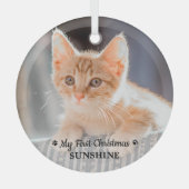 Gepersonaliseerde Pet Kitten Fotokat Eerste Kerstm Glas Ornament (Voorkant)